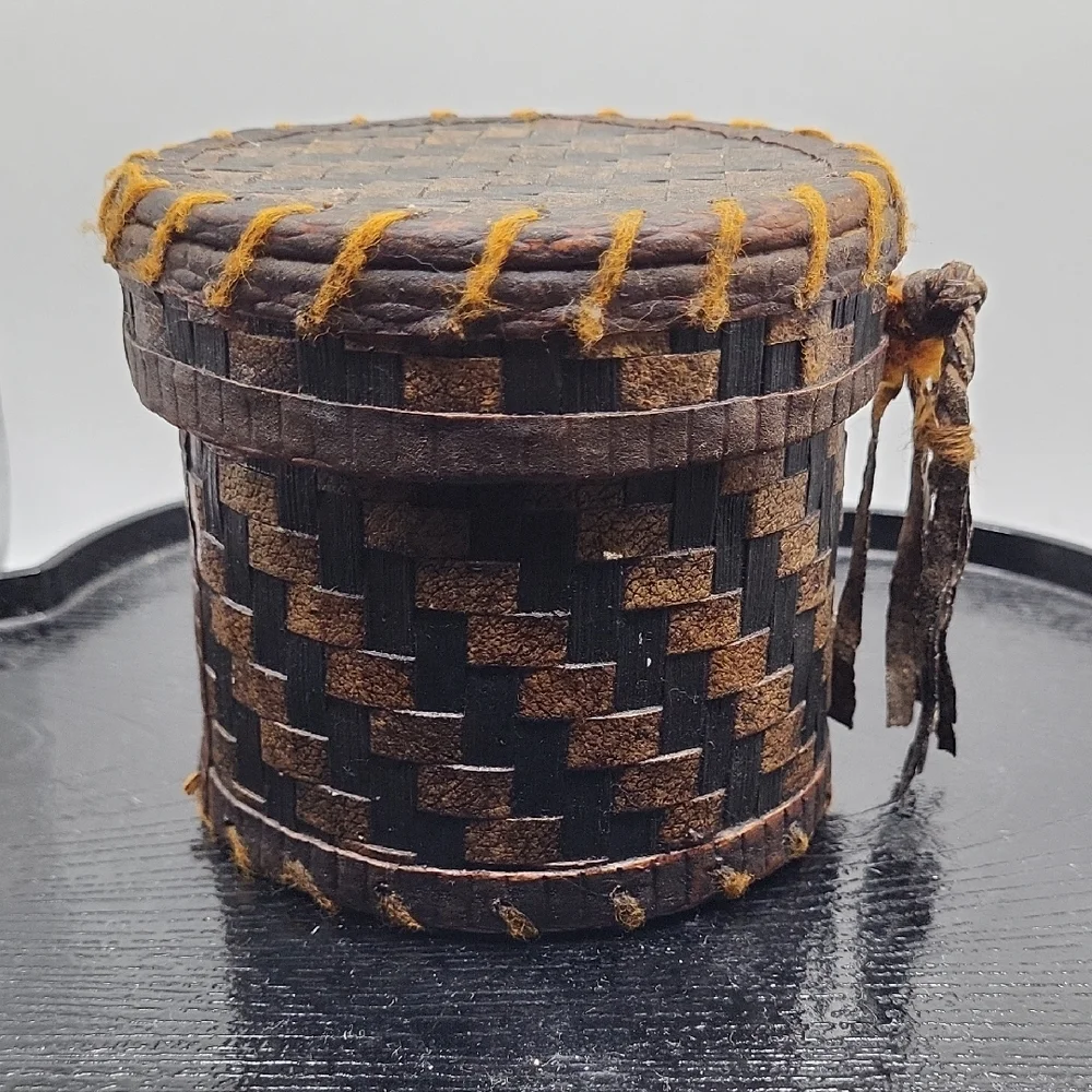 Vintage Brown and Black Woven Storage Basket